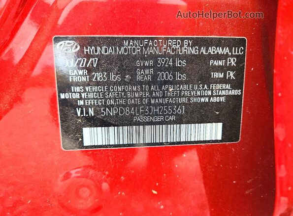 5NPD84LF3JH255361 2018 HYUNDAI ELANTRA Red Vista del compartimento del motor