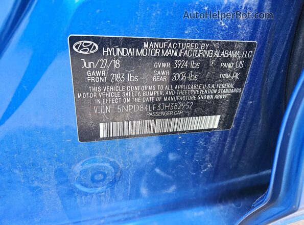 5NPD84LF3JH382952 2018 HYUNDAI ELANTRA Blue Widok komory silnika