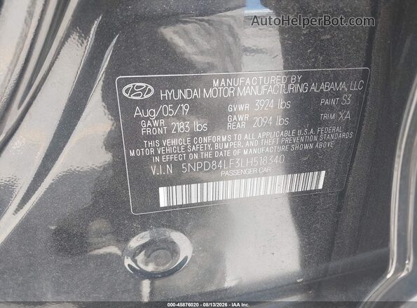 5NPD84LF3LH518340 2020 HYUNDAI ELANTRA Черный Вид подкапотного пространства