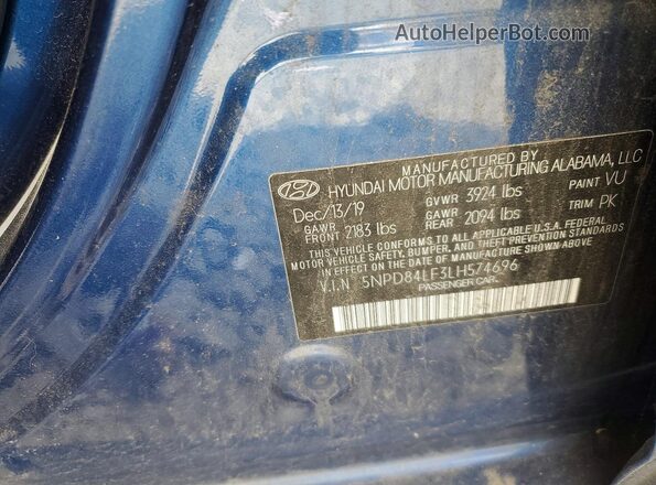 5NPD84LF3LH574696 2020 HYUNDAI ELANTRA Blue Engine compartment view
