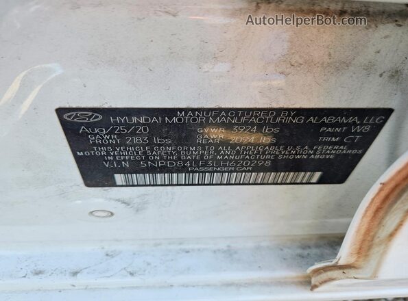 5NPD84LF3LH620298 2020 HYUNDAI ELANTRA White Engine compartment view