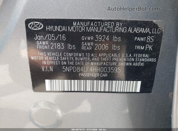 5NPD84LF4HH003595 2017 HYUNDAI ELANTRA Silver ძრავის განყოფილების ხედი