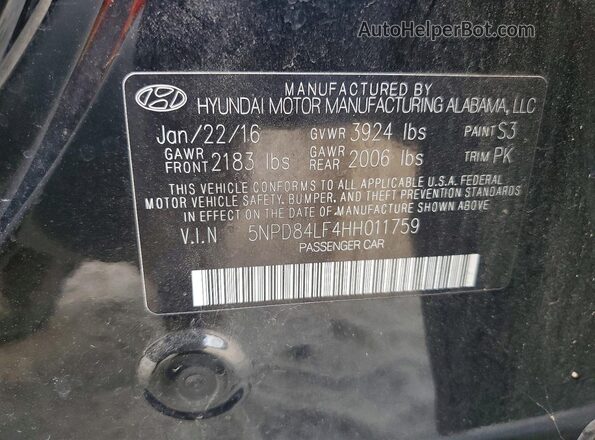 5NPD84LF4HH011759 2017 HYUNDAI ELANTRA Black Vista del compartimento del motor