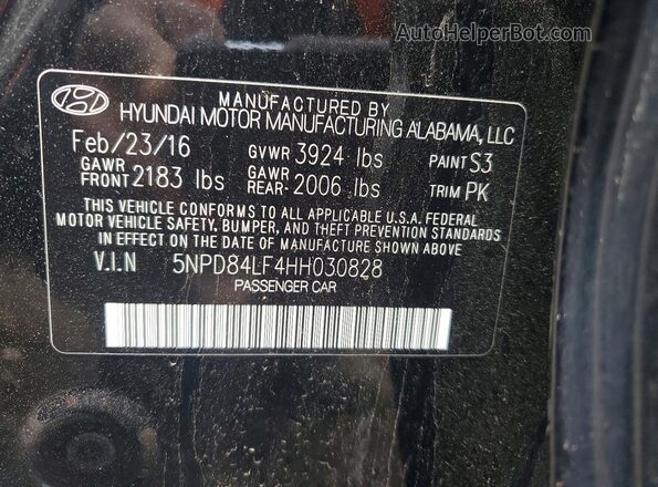 5NPD84LF4HH030828 2017 HYUNDAI ELANTRA Black ძრავის განყოფილების ხედი
