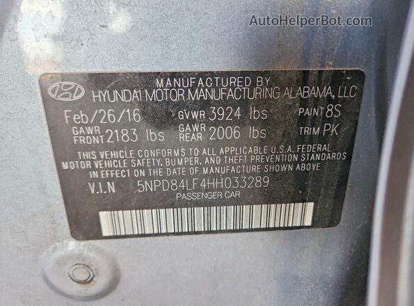 5NPD84LF4HH033289 2017 HYUNDAI ELANTRA Серебряный Вид подкапотного пространства