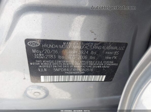 5NPD84LF4HH080516 2017 HYUNDAI ELANTRA Silver Շարժիչի բաժամունքի տեսք