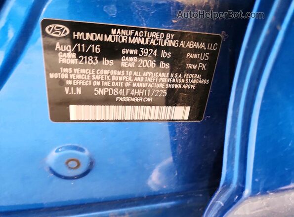 5NPD84LF4HH117225 2017 HYUNDAI ELANTRA Blue Widok komory silnika