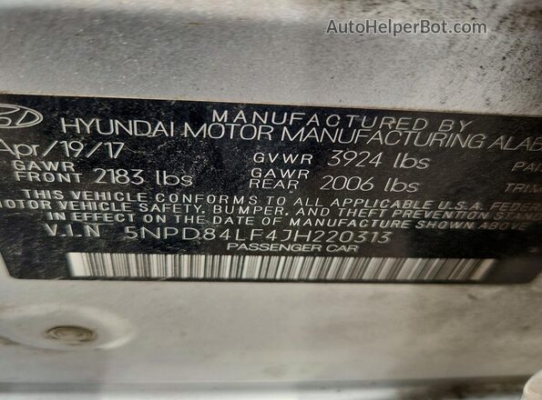 5NPD84LF4JH220313 2018 HYUNDAI ELANTRA Silver Вид наклейки з VIN-кодом