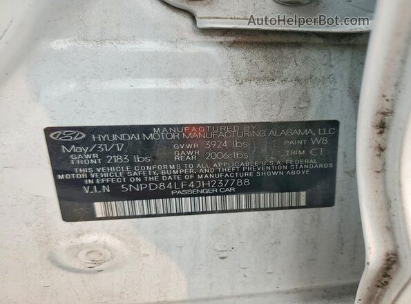 5NPD84LF4JH237788 2018 HYUNDAI ELANTRA White Շարժիչի բաժամունքի տեսք