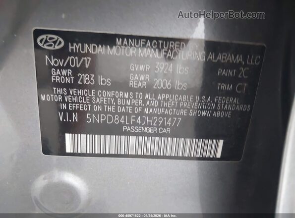 5NPD84LF4JH291477 2018 HYUNDAI ELANTRA Gray Engine compartment view