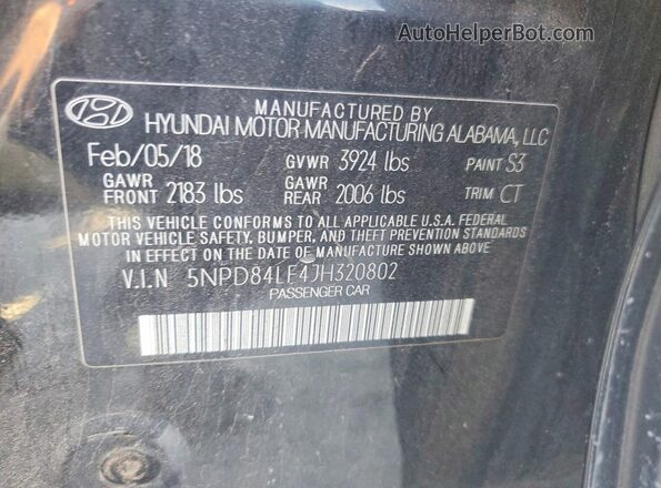 5NPD84LF4JH320802 2018 HYUNDAI ELANTRA Black Widok komory silnika