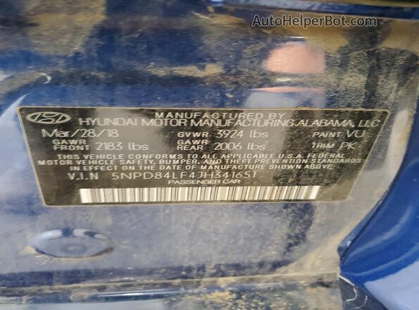 5NPD84LF4JH341651 2018 HYUNDAI ELANTRA Синий Вид подкапотного пространства