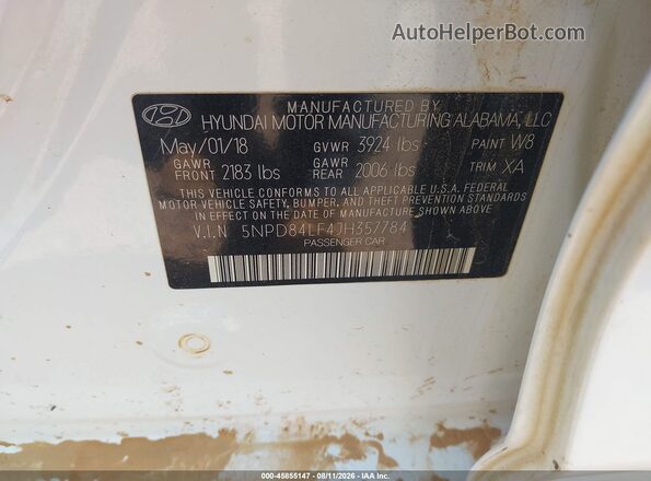 5NPD84LF4JH357784 2018 HYUNDAI ELANTRA Белый Вид подкапотного пространства