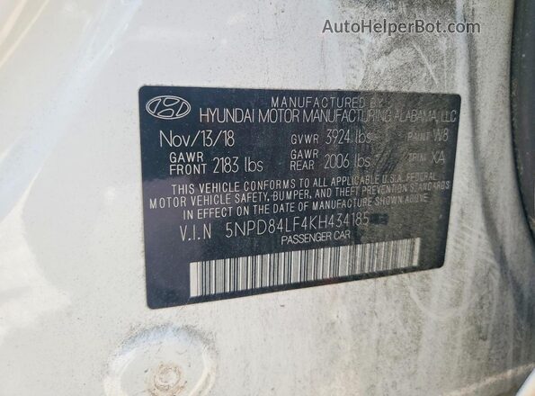 5NPD84LF4KH434185 2019 HYUNDAI ELANTRA White Engine compartment view