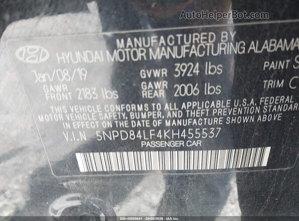 5NPD84LF4KH455537 2019 HYUNDAI ELANTRA Black Widok komory silnika