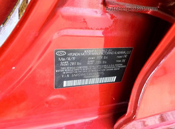 5NPD84LF4KH480115 2019 HYUNDAI ELANTRA Red Вид підкапотного простору