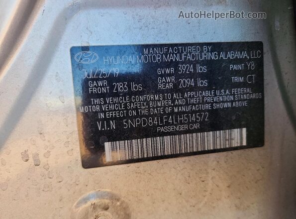 5NPD84LF4LH514572 2020 HYUNDAI ELANTRA Серебряный Вид наклейки с VIN-кодом