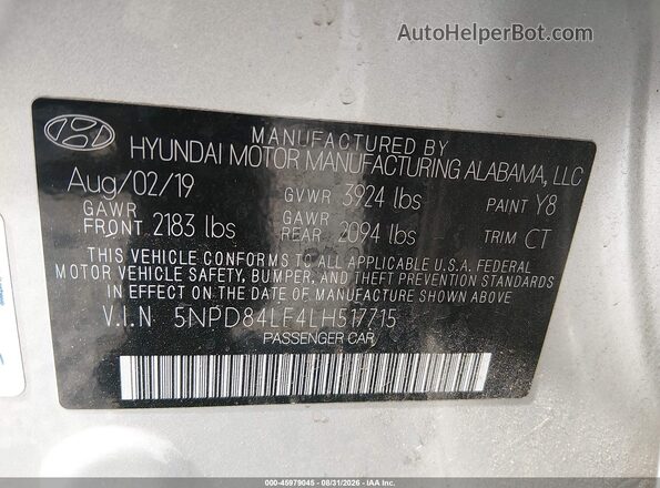5NPD84LF4LH517715 2020 HYUNDAI ELANTRA Silver Вид підкапотного простору