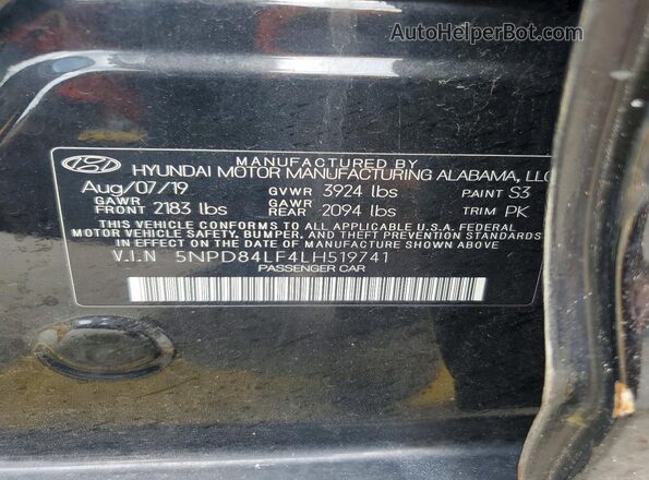 5NPD84LF4LH519741 2020 HYUNDAI ELANTRA Black ძრავის განყოფილების ხედი