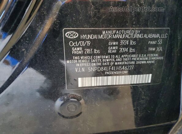 5NPD84LF4LH546227 2020 HYUNDAI ELANTRA Black ძრავის განყოფილების ხედი