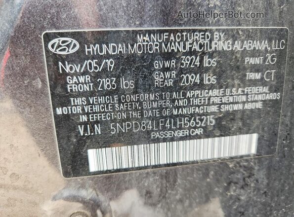 5NPD84LF4LH565215 2020 HYUNDAI ELANTRA Gray ძრავის განყოფილების ხედი