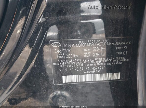 5NPD84LF4LH574240 2020 HYUNDAI ELANTRA Black Շարժիչի բաժամունքի տեսք
