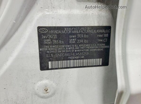 5NPD84LF4LH583259 2020 HYUNDAI ELANTRA White Widok komory silnika