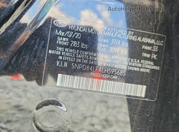 5NPD84LF4LH595685 2020 HYUNDAI ELANTRA Black Engine compartment view