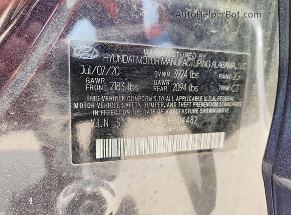 5NPD84LF4LH604482 2020 HYUNDAI ELANTRA Gray VIN կոդի պիտակի տեսք