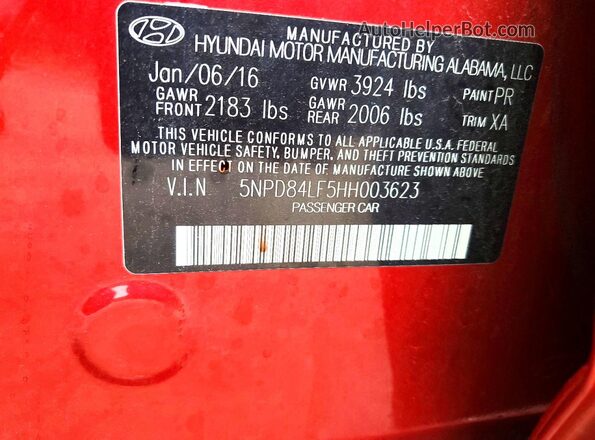 5NPD84LF5HH003623 2017 HYUNDAI ELANTRA Red Շարժիչի բաժամունքի տեսք