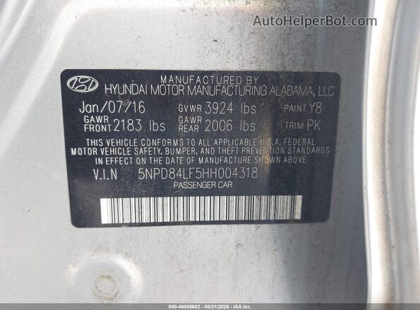 5NPD84LF5HH004318 2017 HYUNDAI ELANTRA Silver Вид підкапотного простору