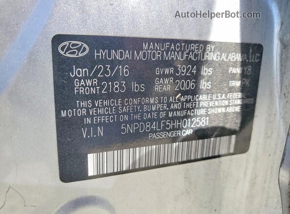 5NPD84LF5HH012581 2017 HYUNDAI ELANTRA Silver ძრავის განყოფილების ხედი