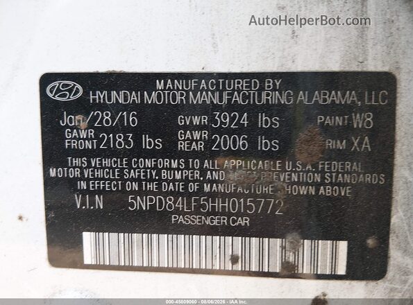 5NPD84LF5HH015772 2017 HYUNDAI ELANTRA White Engine compartment view