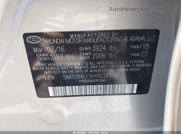 5NPD84LF5HH038310 2017 HYUNDAI ELANTRA Silver Engine compartment view