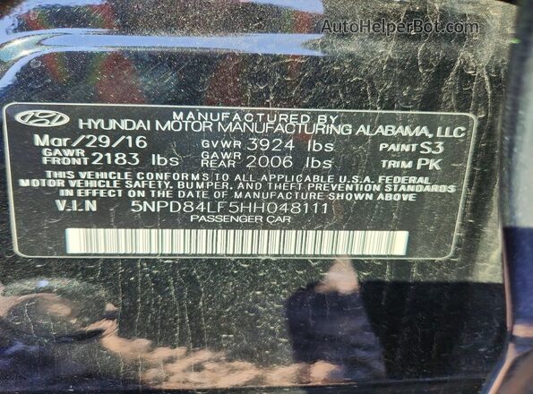 5NPD84LF5HH048111 2017 HYUNDAI ELANTRA Black Engine compartment view