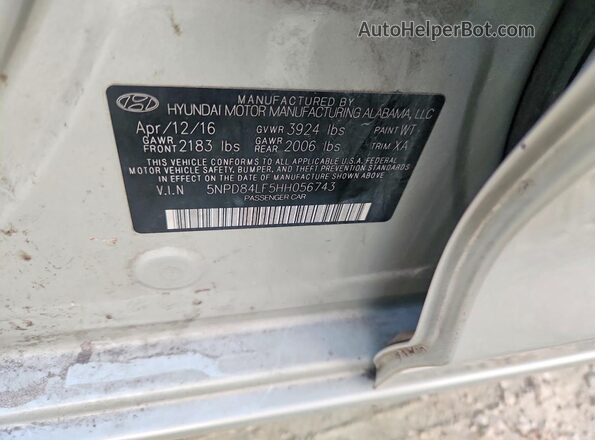 5NPD84LF5HH056743 2017 HYUNDAI ELANTRA Silver Շարժիչի բաժամունքի տեսք