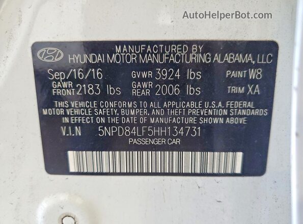 5NPD84LF5HH134731 2017 HYUNDAI ELANTRA White Vista del compartimento del motor