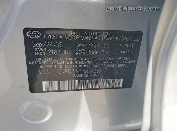 5NPD84LF5HH138147 2017 HYUNDAI ELANTRA Silver Vista del compartimento del motor