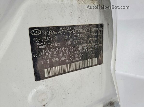 5NPD84LF5HH174887 2017 HYUNDAI ELANTRA Белый 