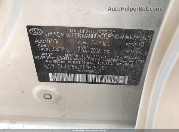 5NPD84LF5JH257354 2018 HYUNDAI ELANTRA Silver Engine compartment view