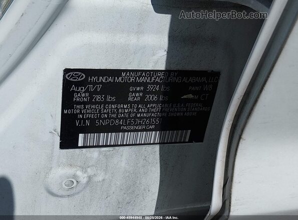 5NPD84LF5JH261551 2018 HYUNDAI ELANTRA White Engine compartment view