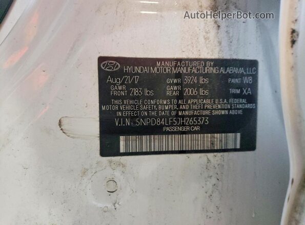 5NPD84LF5JH265373 2018 HYUNDAI ELANTRA White Вид підкапотного простору