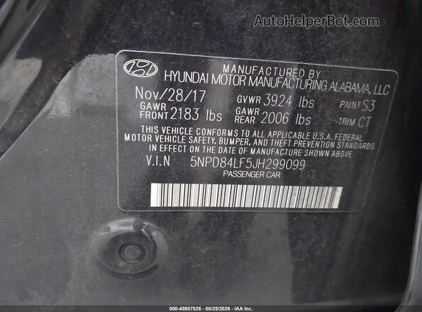 5NPD84LF5JH299099 2018 HYUNDAI ELANTRA Black Engine compartment view