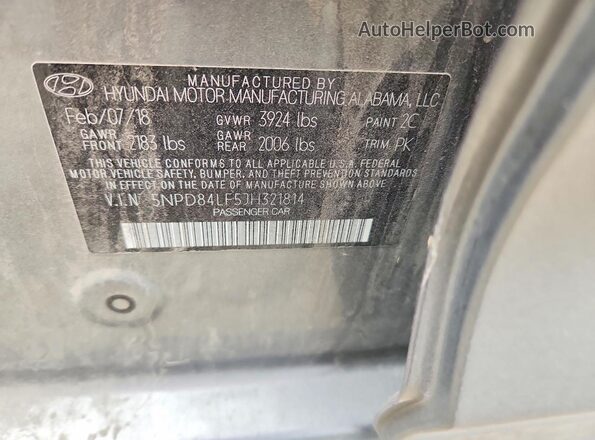 5NPD84LF5JH321814 2018 HYUNDAI ELANTRA Gray Вид підкапотного простору