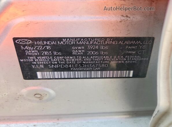 5NPD84LF5JH367580 2018 HYUNDAI ELANTRA Silver Շարժիչի բաժամունքի տեսք