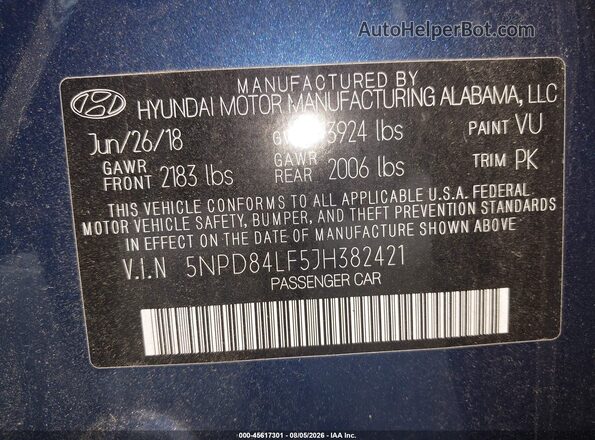 5NPD84LF5JH382421 2018 HYUNDAI ELANTRA Серый Вид подкапотного пространства