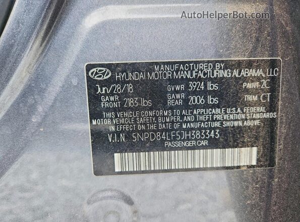 5NPD84LF5JH383343 2018 HYUNDAI ELANTRA Gray Շարժիչի բաժամունքի տեսք