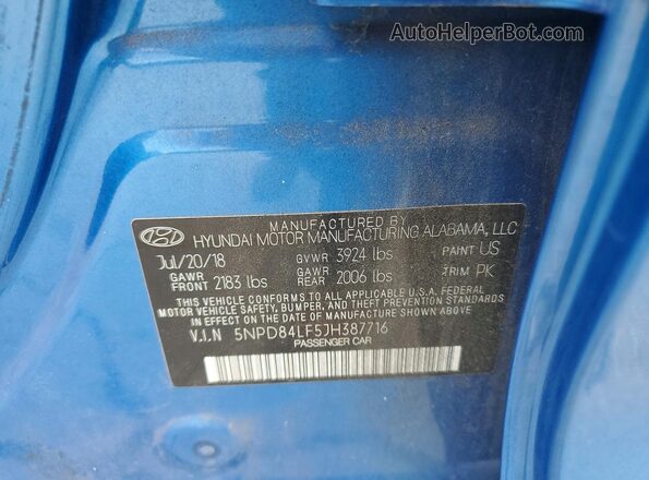 5NPD84LF5JH387716 2018 HYUNDAI ELANTRA Blue Engine compartment view
