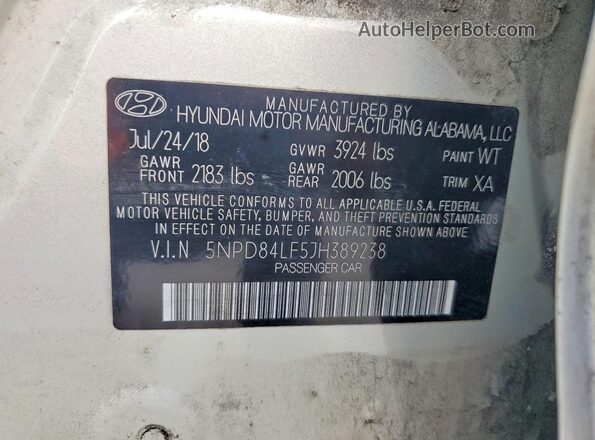 5NPD84LF5JH389238 2018 HYUNDAI ELANTRA Cream Vista del compartimento del motor