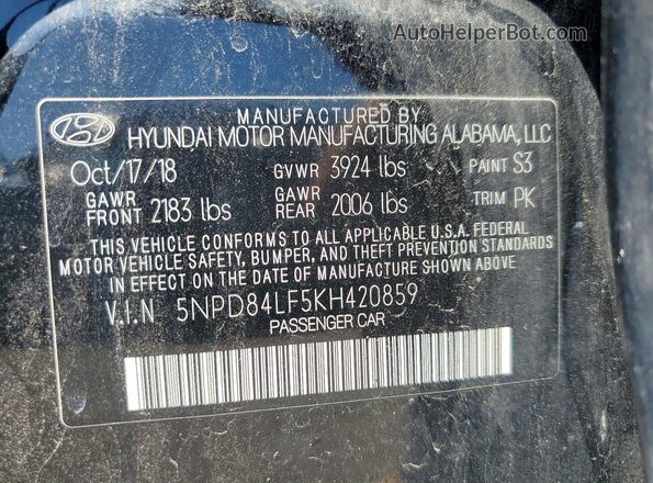 5NPD84LF5KH420859 2019 HYUNDAI ELANTRA Black ძრავის განყოფილების ხედი